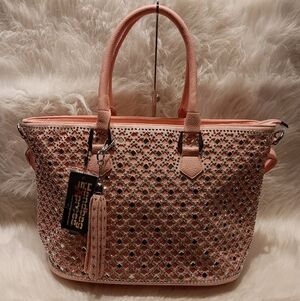 HANDBAG EXPRESS PINK RHINESTONE BLING TOTE